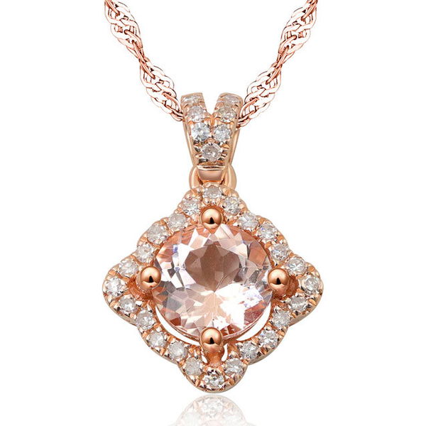 Closeup photo of 14KR .16 DIAMOND NECKLACE WITH 1.21. CT MORGANITE