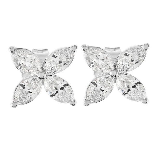 Closeup photo of 14K White Gold Diamond Marquise Flower Studs Earrings 0.24 Ctw