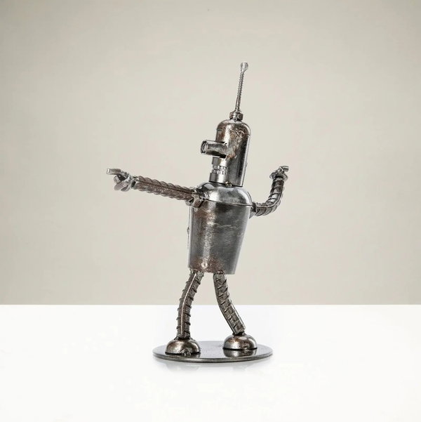 Closeup photo of Bender Inspired Recycled Metal Sculpture