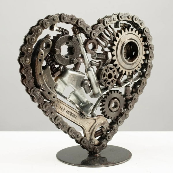 Closeup photo of 8" Heart Recycled Metal Art