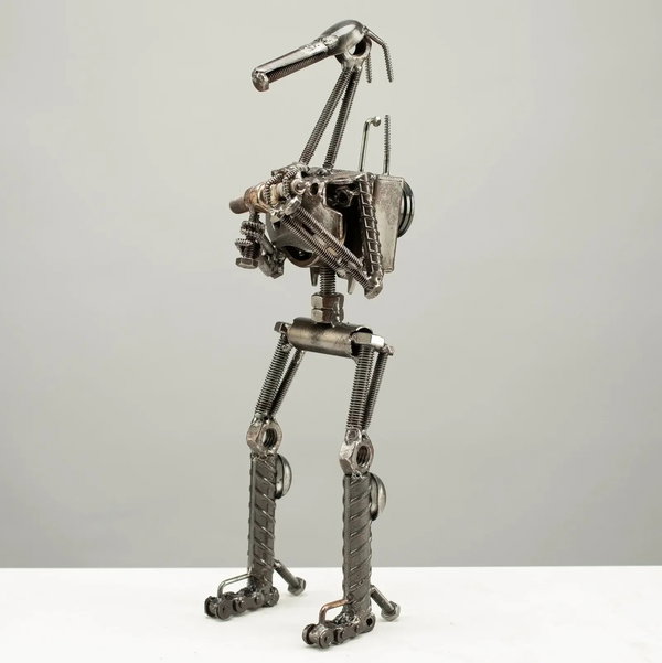 Closeup photo of 14" Battle Droid Inspired Recycled Metal Art