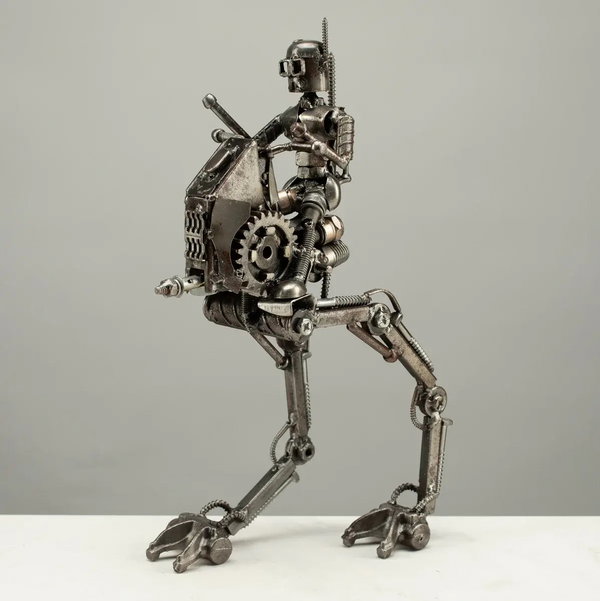 Closeup photo of 14" AT-RT Clone Trooper Inspired Recycled Metal Art