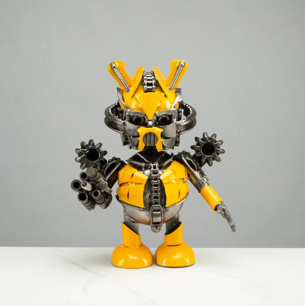 Closeup photo of 10" BumbleBee Inspired Recycled Metal Sculpture