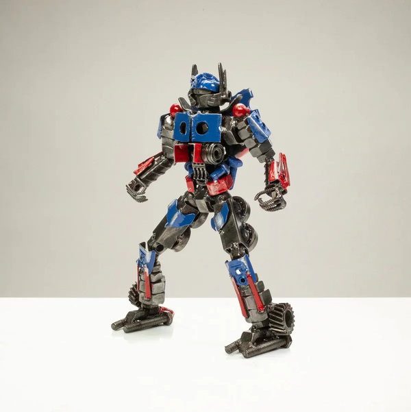 Closeup photo of Optimus Prime Inspired Recycled Metal Sculpture