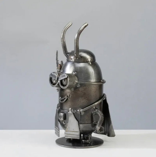 Closeup photo of Minion Loki Inspired Recycled Metal Sculpture