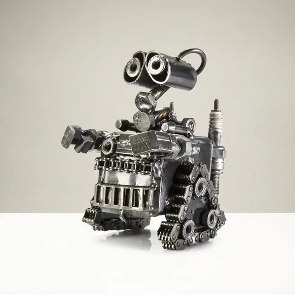 Closeup photo of Wall-E Inspired Recycled Metal Sculpture