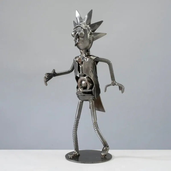 Closeup photo of Rick & Morty Inspired Recycled Metal Sculpture