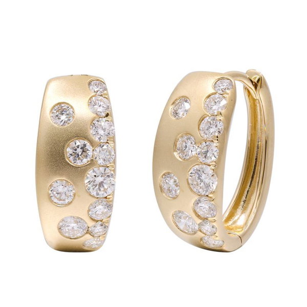 Closeup photo of 14k Yellow Gold .77ct Diamond Hoops