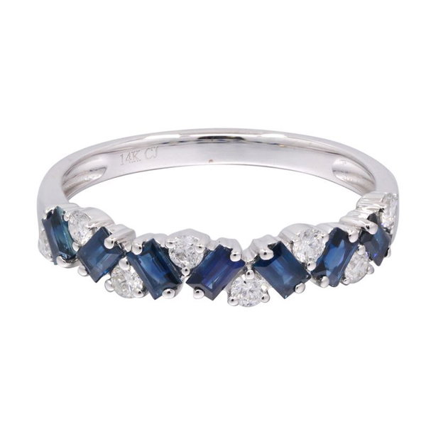 Closeup photo of 14k White Gold .50ct Sapphire with .24ct Diamond Ring