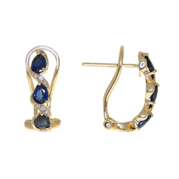 Closeup photo of 14k Yellow Gold 1.14ct Sapphire with .07ct Diamond Hoops