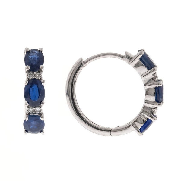 Closeup photo of 14k White Gold 1.33ct Sapphire with .03ct Diamond Hoops