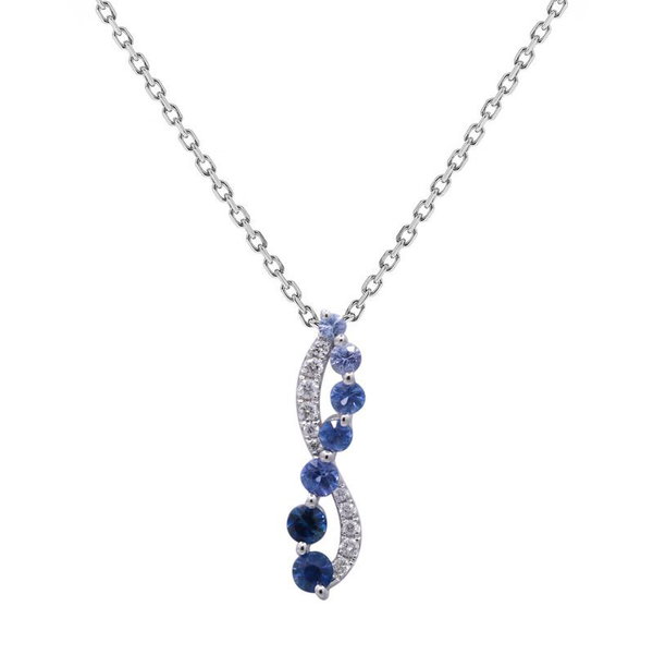 Closeup photo of 14k White Gold .35ct Sapphire with .05ct Diamond Necklace