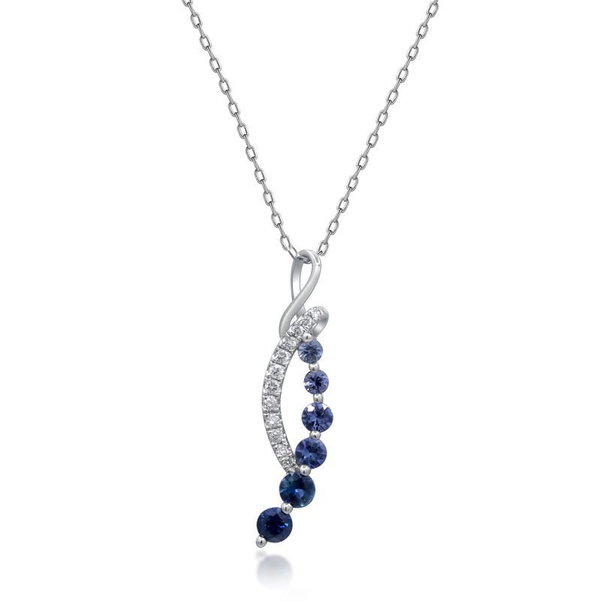 Closeup photo of 14k White Gold .51ct Sapphire with .08ct Diamond Necklace