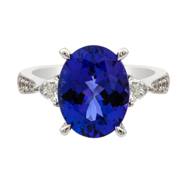 Closeup photo of 18KW 5.61CT TANZANITE WITH .37CT DIAMOND RING