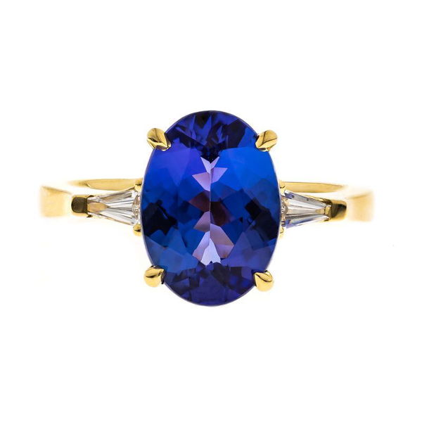 Closeup photo of 18KY 4.38CT TANZANITE WITH .15CT DIAMOND RING