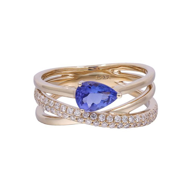 Closeup photo of 14k Yellow Gold .70ct Tanzanite with .30ct Diamond Ring