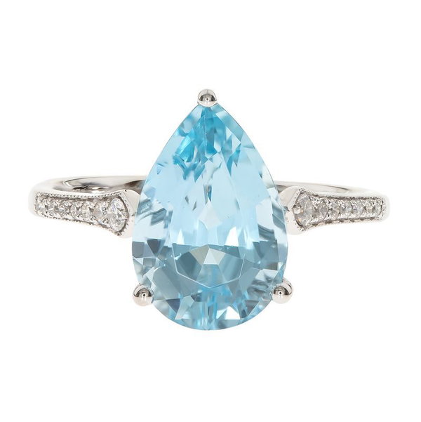 Closeup photo of 14k White Gold 3.50ct Aquamarine with .11ct Diamond Ring