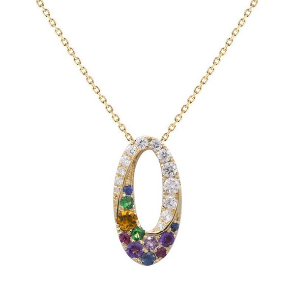 Closeup photo of 14k Yellow Gold Mixed Gemstone and Diamond Necklace