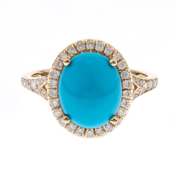 Closeup photo of 14k Yellow Gold 3.17ct Turquoise with .26ct Diamond Ring