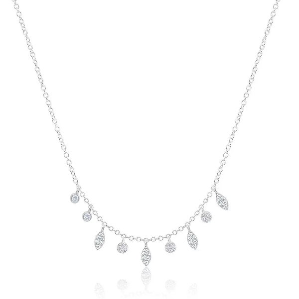 Closeup photo of 14k White Gold Diamond .13ct Nine Drop Adj Necklace