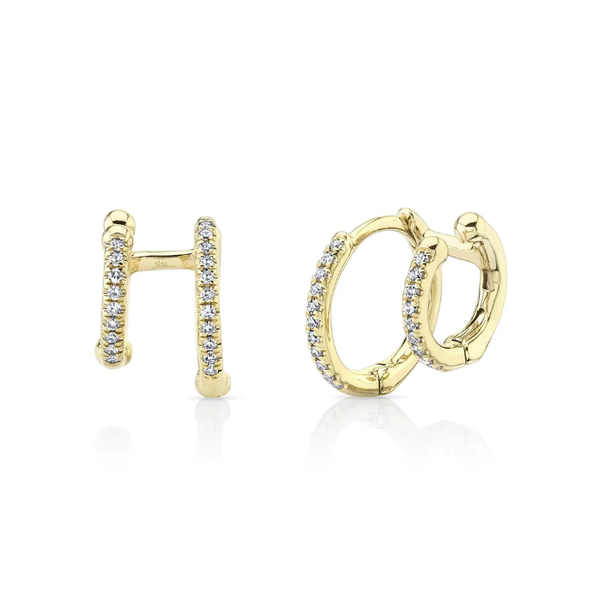 Closeup photo of 14k Yellow Gold .17ct Diamond Double Hoops