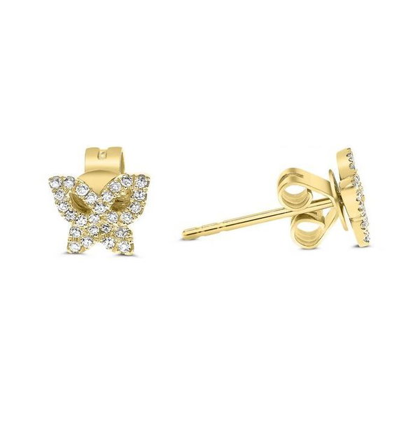 Closeup photo of 14k Yellow Gold .12ct Diamond Butterfly Studs