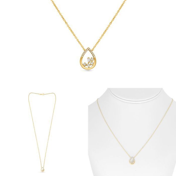 Closeup photo of 14k Yellow Gold .09ct Diamond Pear Necklace