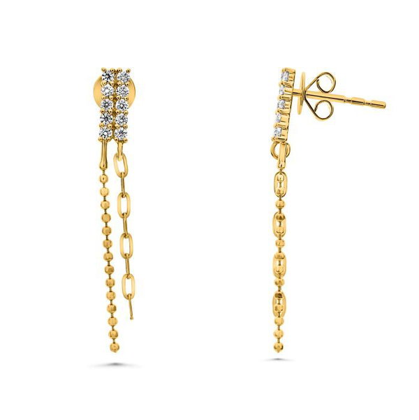 Closeup photo of 14k Yellow Gold .26ct Diamond Chain Earrings