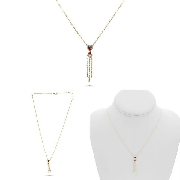 Closeup photo of 14k Yellow Gold .10ct Diamond, .24ct Ruby Necklace