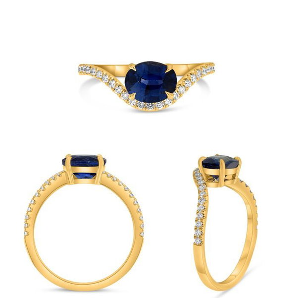 Closeup photo of 14k Yellow Gold .20ct Diamond and 1.66ct Color Changing Sapphire with GIA Cert #1236764604