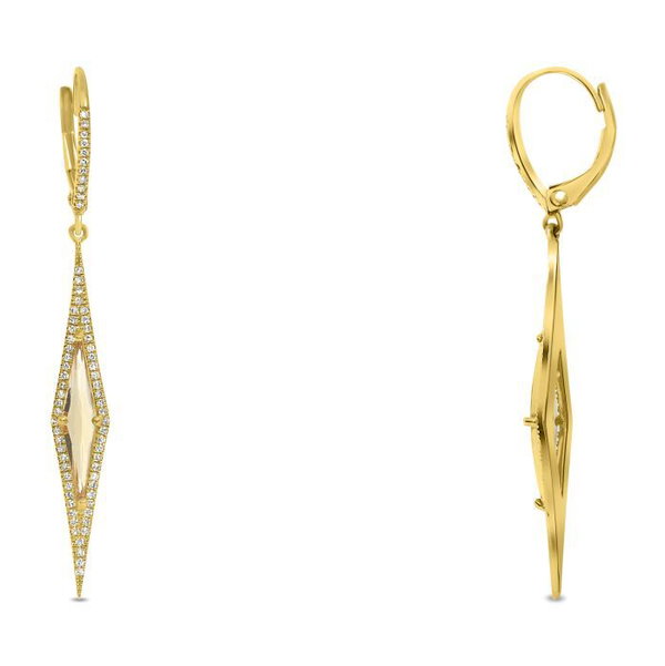 Closeup photo of 14k Yellow Gold .29ct Diamond 1.14ct Citrine Earrings