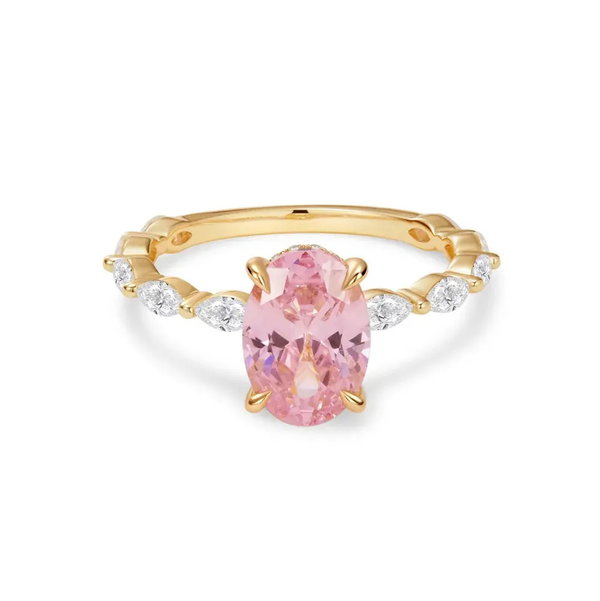 Closeup photo of Lab Grown Pink Padparadscha & Marquise Lab Grown Diamond Ring - 3.77ct total stones