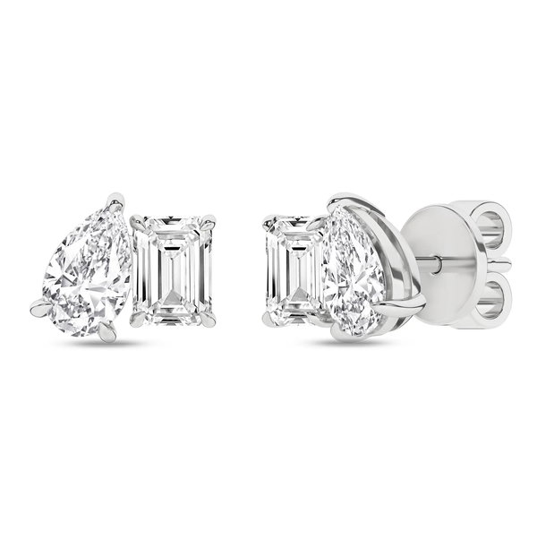 Closeup photo of Toi Et Moi Stud Earrings (Emerald & Pear) - 2cttw