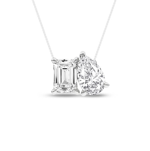 Closeup photo of 14kw Toi Et Moi Pendant (Emerald & Pear) 2cttw