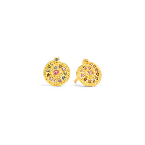 Closeup photo of Spiralbi-earring Tourmaline sterlingsilver-gold-plated, 8mm