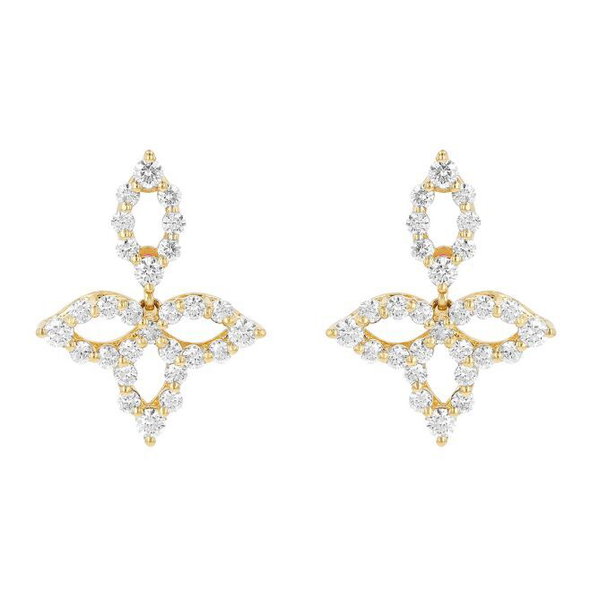 Closeup photo of DIAMOND PRINCESS OUTLINE SPLIT PETAL FLOWER STUD EARRINGS - .33ct Diamond