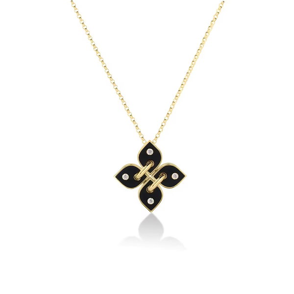 Closeup photo of LOVE IN VERONA DIAMOND AND ENAMEL FLOWER NECKLACE - .10ct Diamond