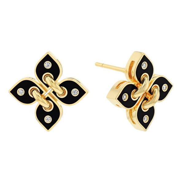 Closeup photo of LOVE IN VERONA SMALL DIAMOND AND ENAMEL FLOWER STUD EARRINGS - .06ct Diamond