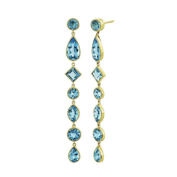 Closeup photo of Mix Shape Sky Blue Topaz Drop Earrings