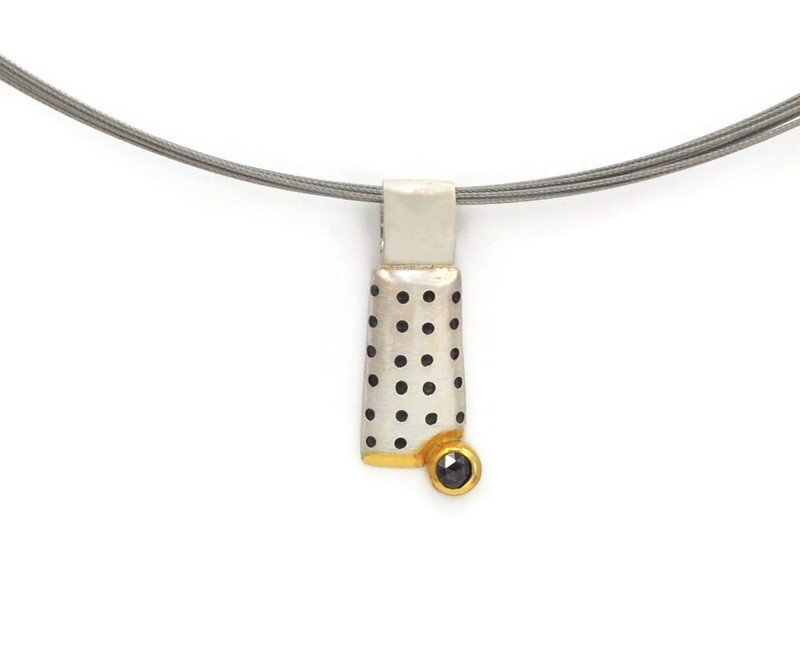 Spotted Slide with Black Diamond Setting in Sterling Silver and Gold Pendant
