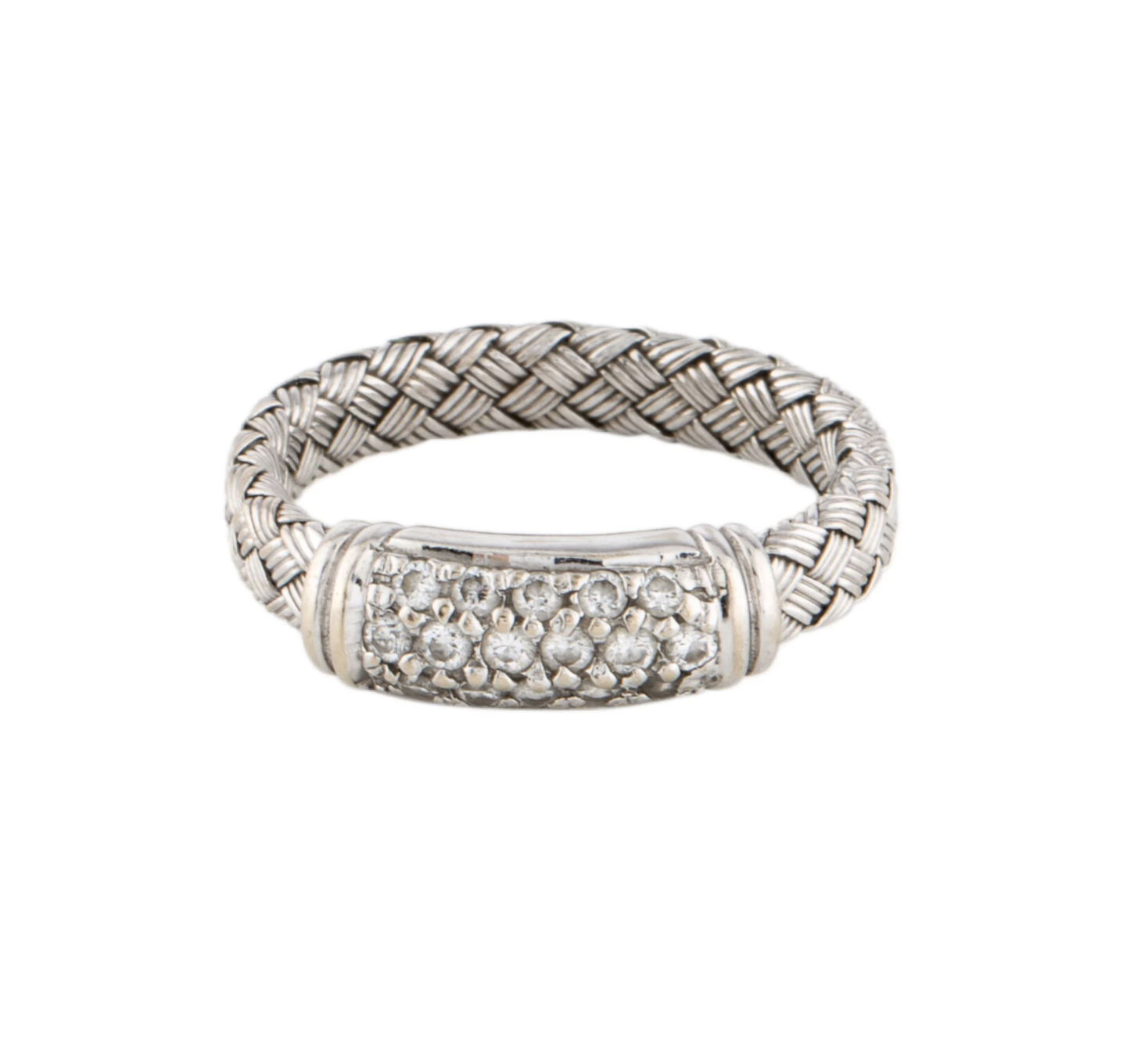 18K WG Silk Weave Ring with Diamonds