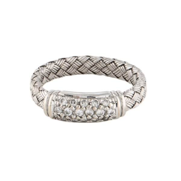 Closeup photo of 18K WG Silk Weave Ring with Diamonds