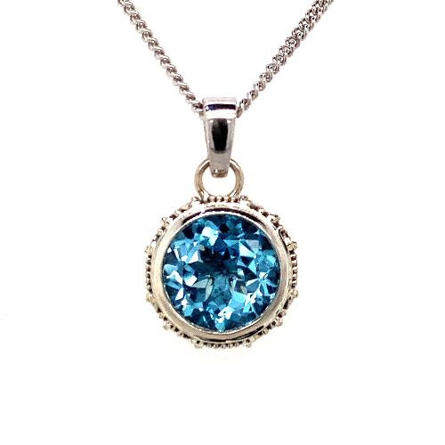 Topaz Round Single Stone SS Pendant