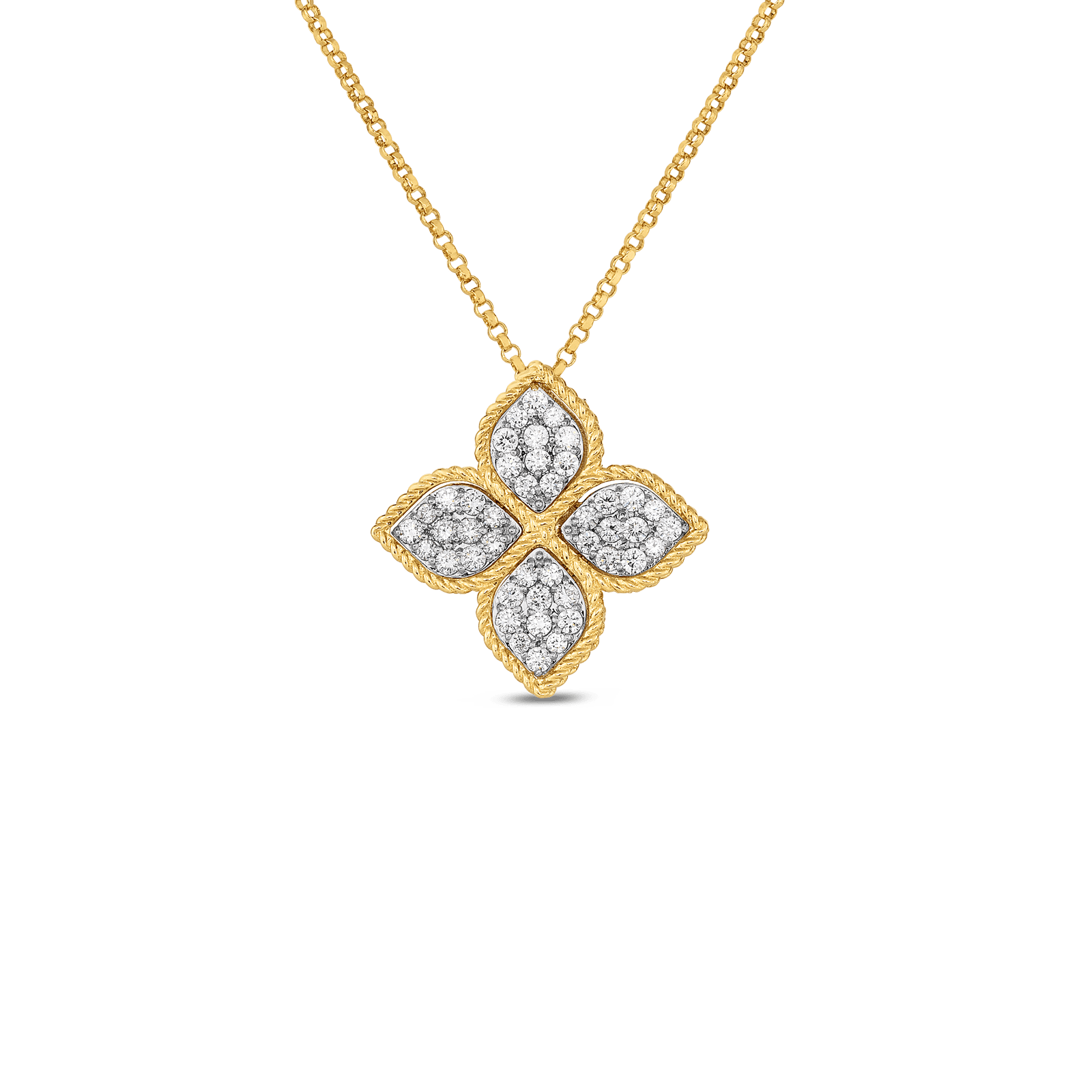Princess Flower Large Pendant Necklace 18K Gold with Diamonds