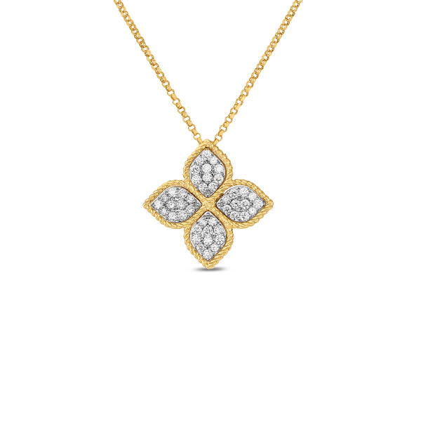 Closeup photo of Princess Flower Large Pendant Necklace 18K Gold with Diamonds
