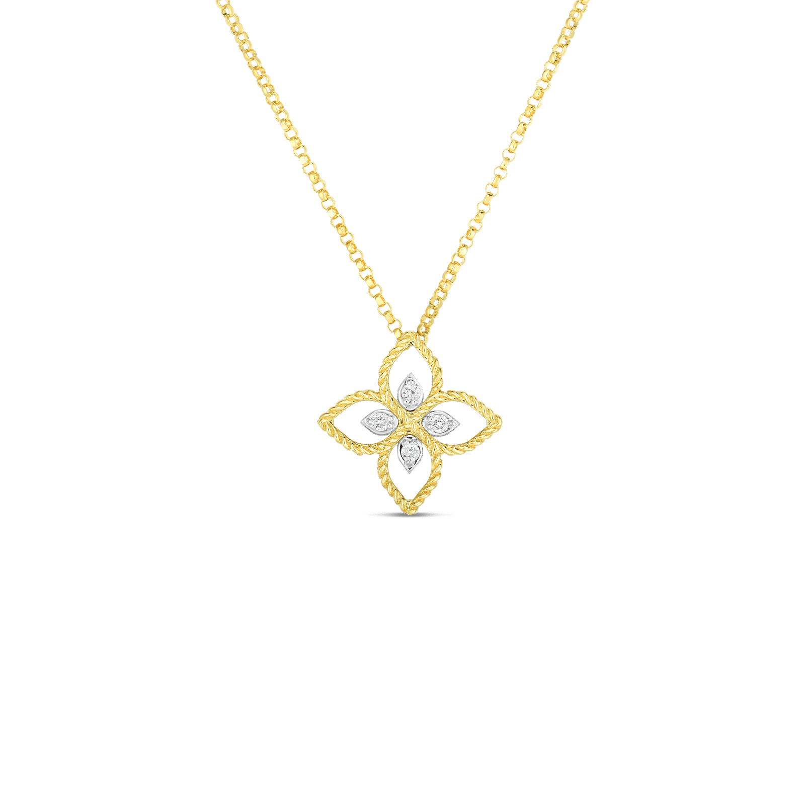 Princess Flower Principessa Small Flower Pendant Necklace 18K Gold with Diamonds
