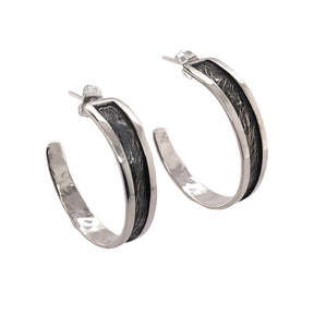 Closeup photo of Gradated With Lip Small Sterling Silver Oxidized Hoop Post Earrings