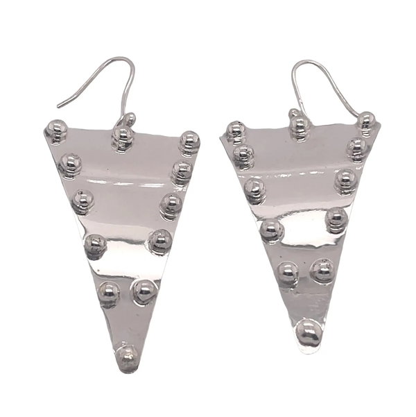 Closeup photo of Beaded Triangle SS Earrings High Polished Finish