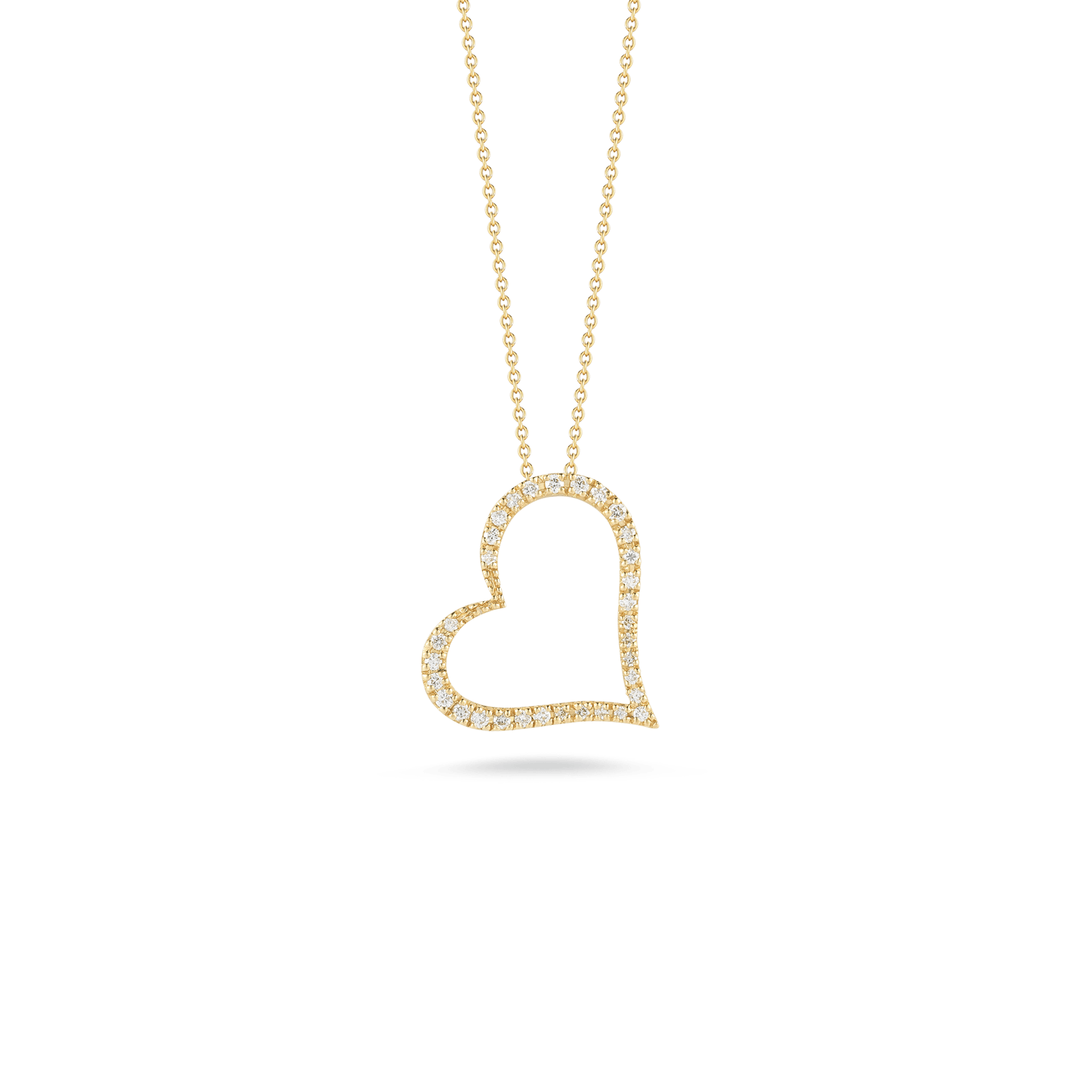 Slanted Heart Pendant Necklace 18K Gold with Diamonds