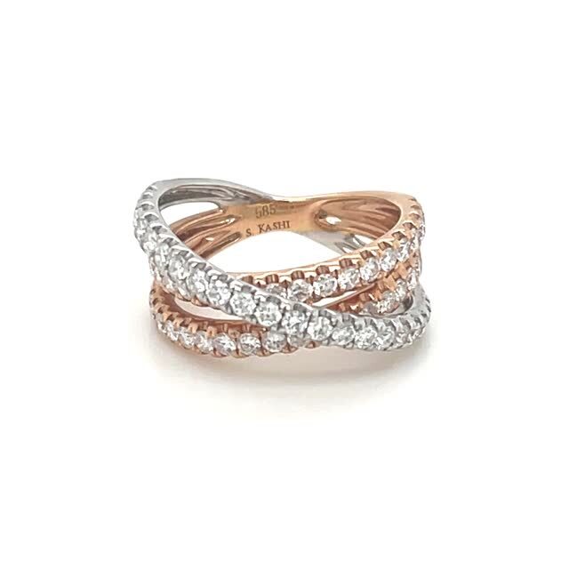 Rose and White Gold Criss Cross Diamond Ring